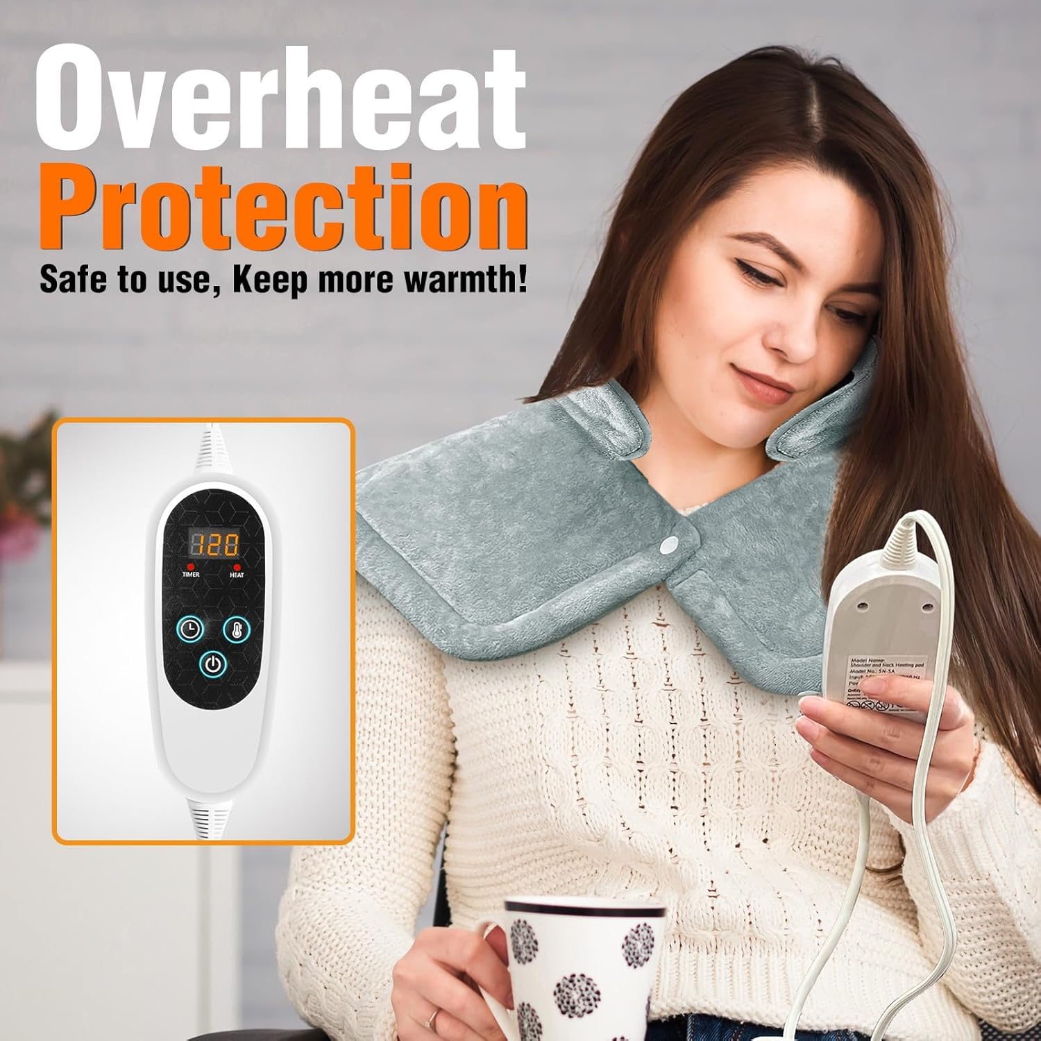 Heating Pad for Neck and Shoulders and Back, Valentines Day Gifts for Him Women Men Mom Wife, Heat Pad for Back, Multi Heat Settings, Timers Auto-Off, Large Neck Pad, Local Warehouse (White)