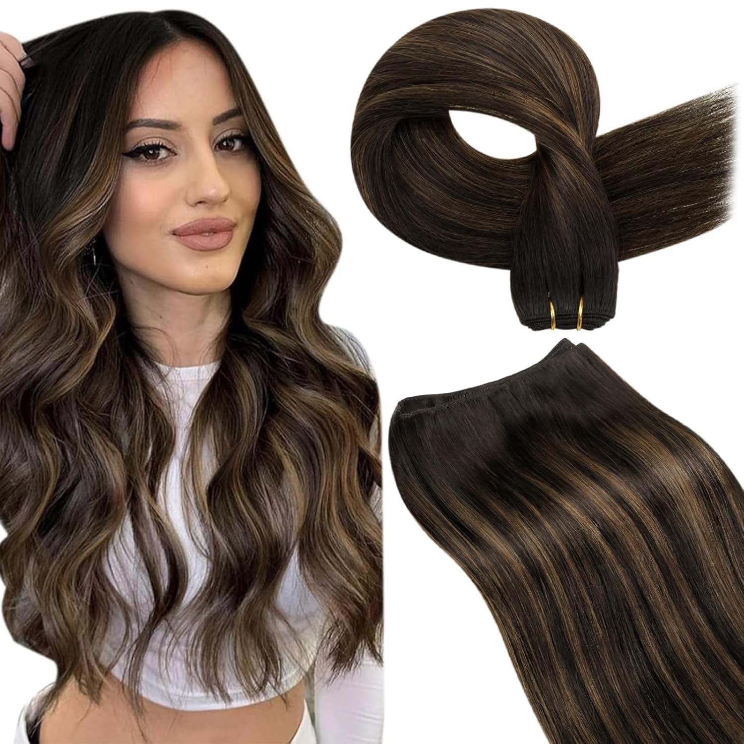 LaaVoo Tressen Echthaar Weft Extensions Echthaar