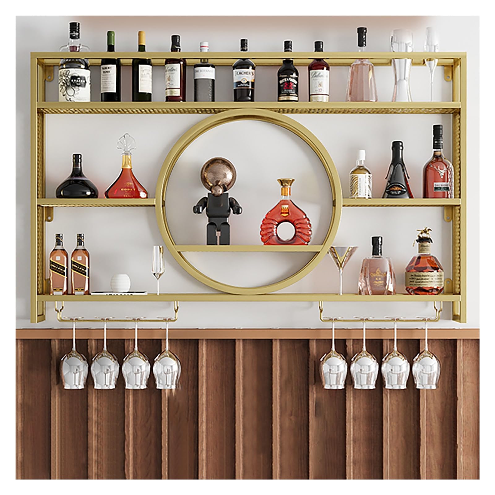 Étagère murale moderne à LED en fer forgé chic pour verres et bouteilles