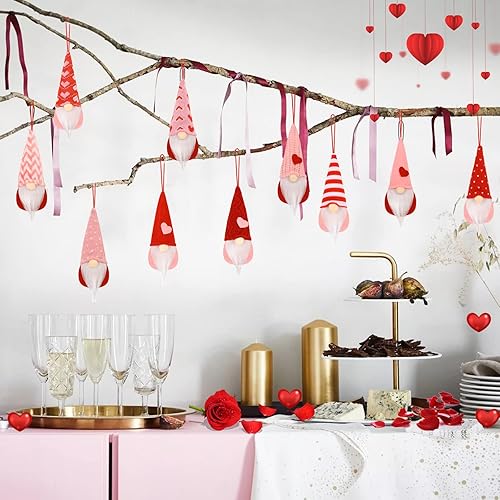 Miniatura 5 de CRCZK Decoración de San Valentín, adornos colgantes para árbol de San Valentín, 10 piezas de gnomos para el día de San Valentín, decoración del día