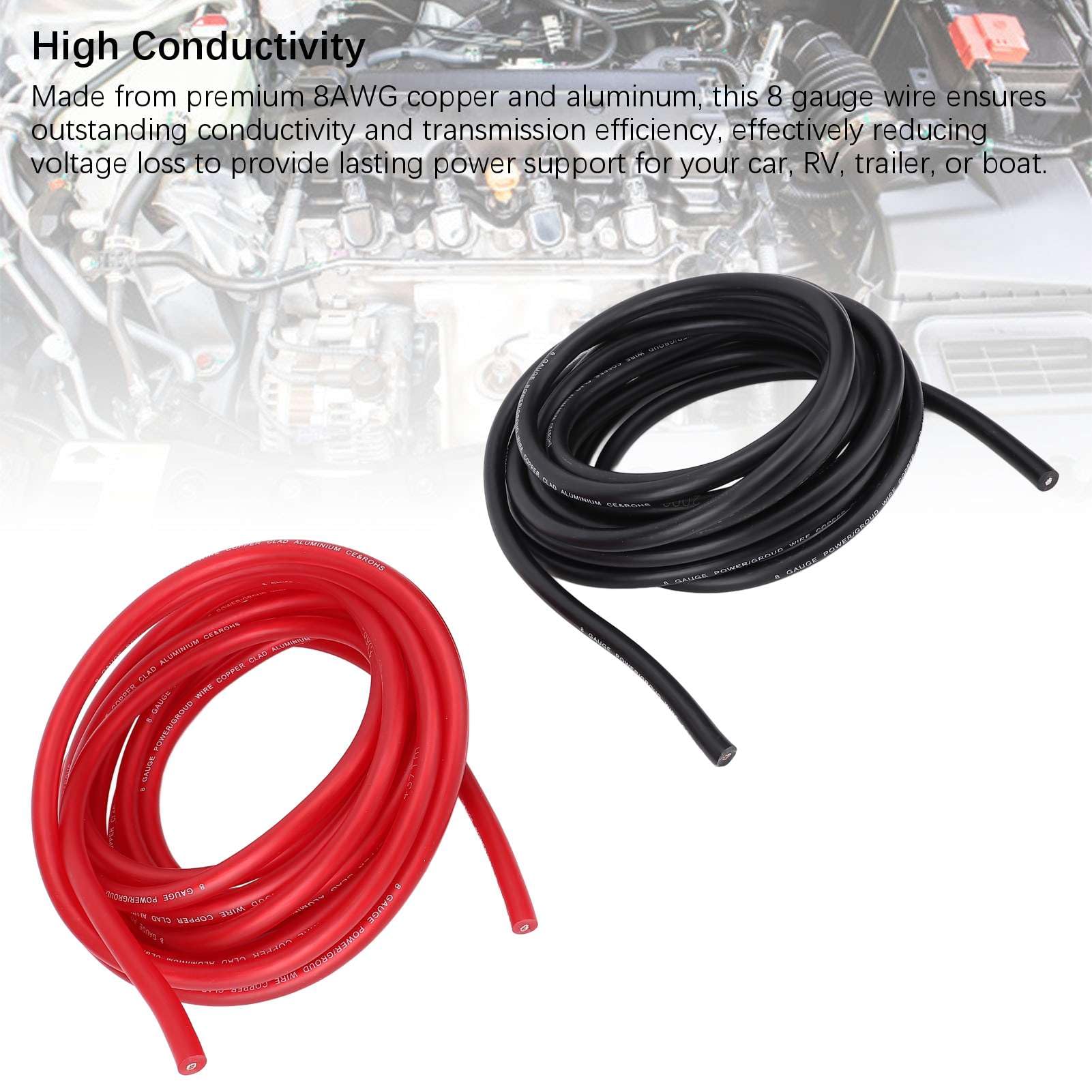 Cryfokt Drut Premium 8AWG o Wszechstronnych Zastosowaniach do Samochodowej łodzi RV, łatwa Instalacja 2 Szt (25FT)