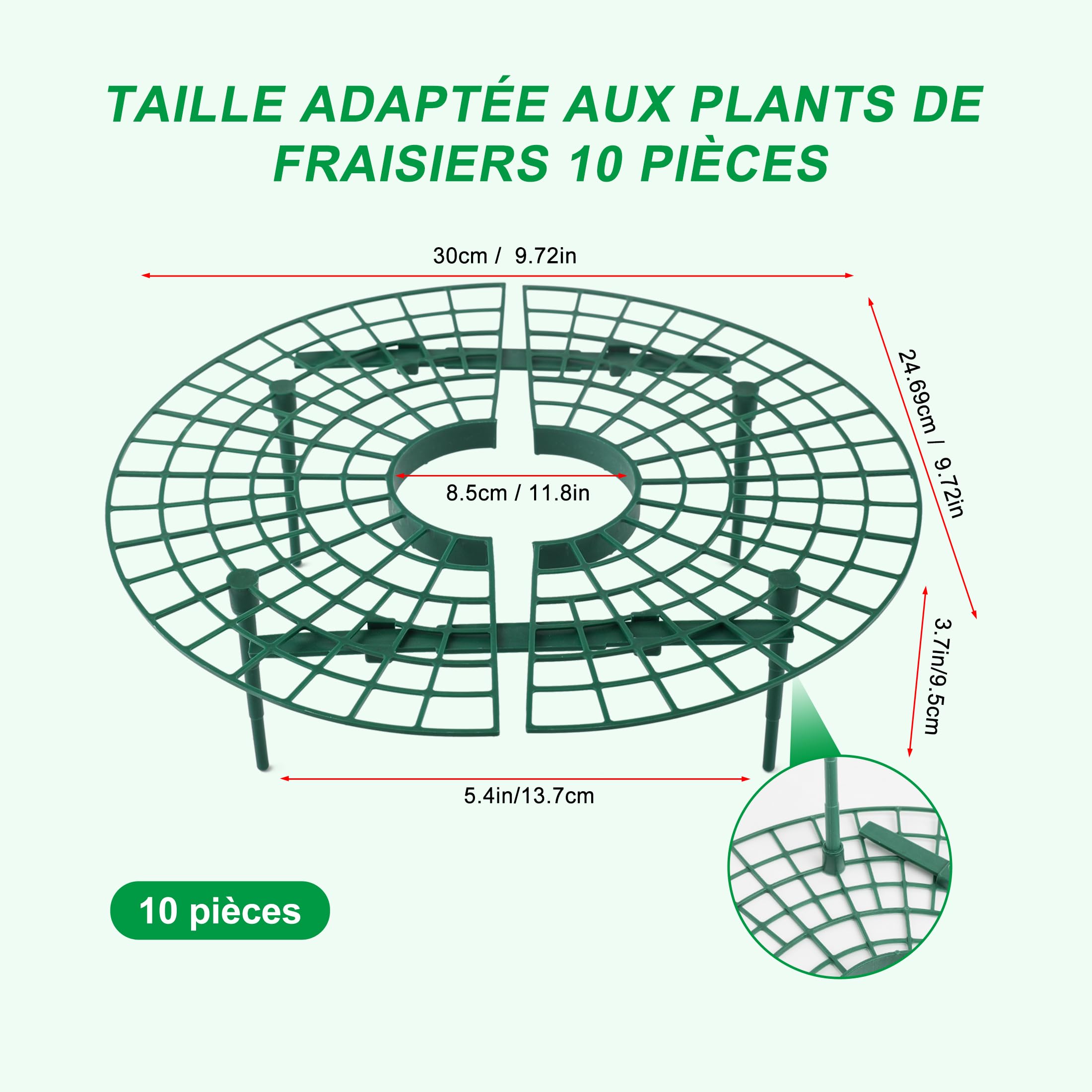 Support pour Plants de Fraises CNNIK, 10 Supports Ronds en Paquet pour Garder Les Baies Hors du Sol, Supports de Jardin réutilisables pour la Culture de Fraises en Plein air
