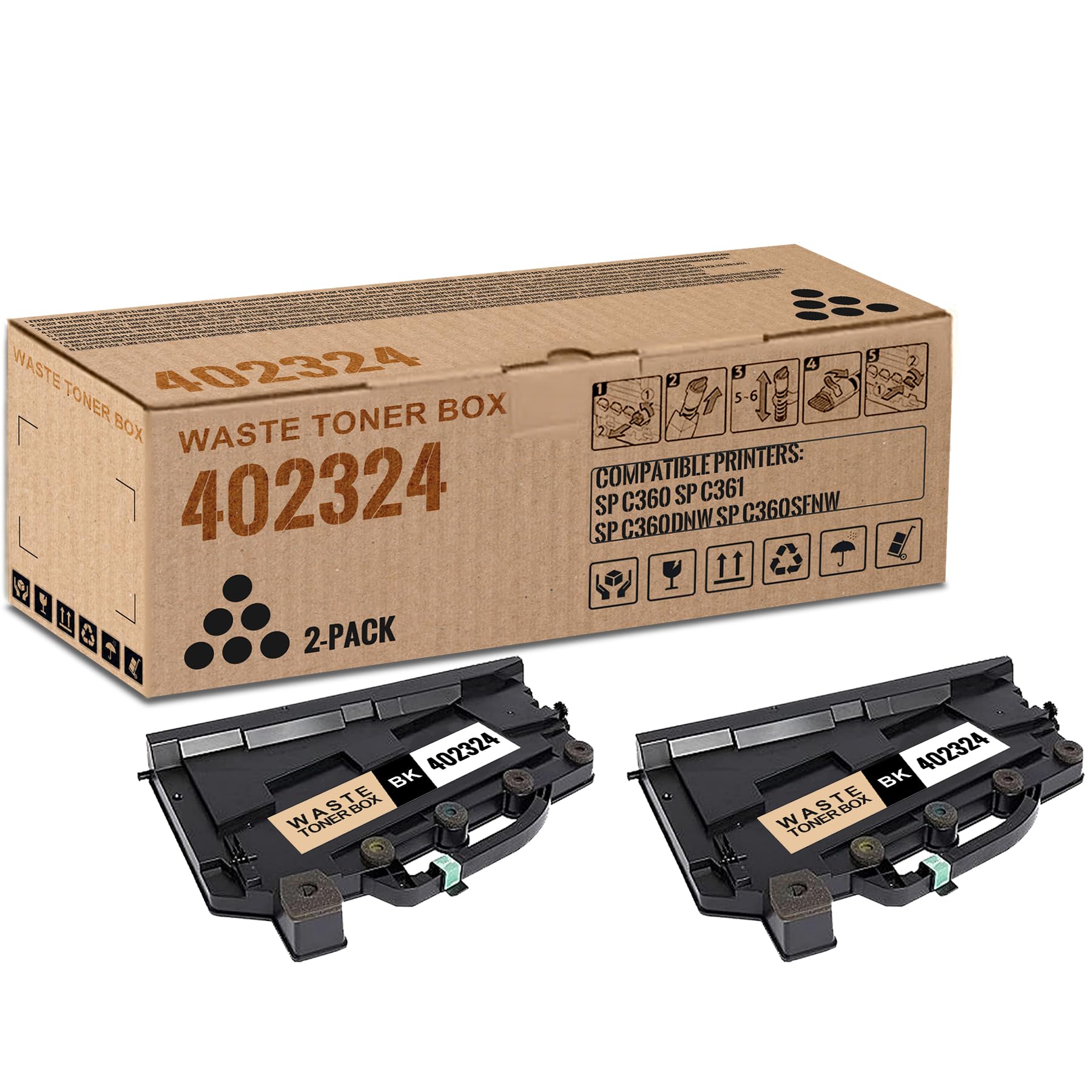 IGUGNIK 2 Pack 402324 Black Waste Toner Box | Replacement for Ricoh 402324 Work with CL4000DN SP C400DN C410DN C411DN C420DN | 402324