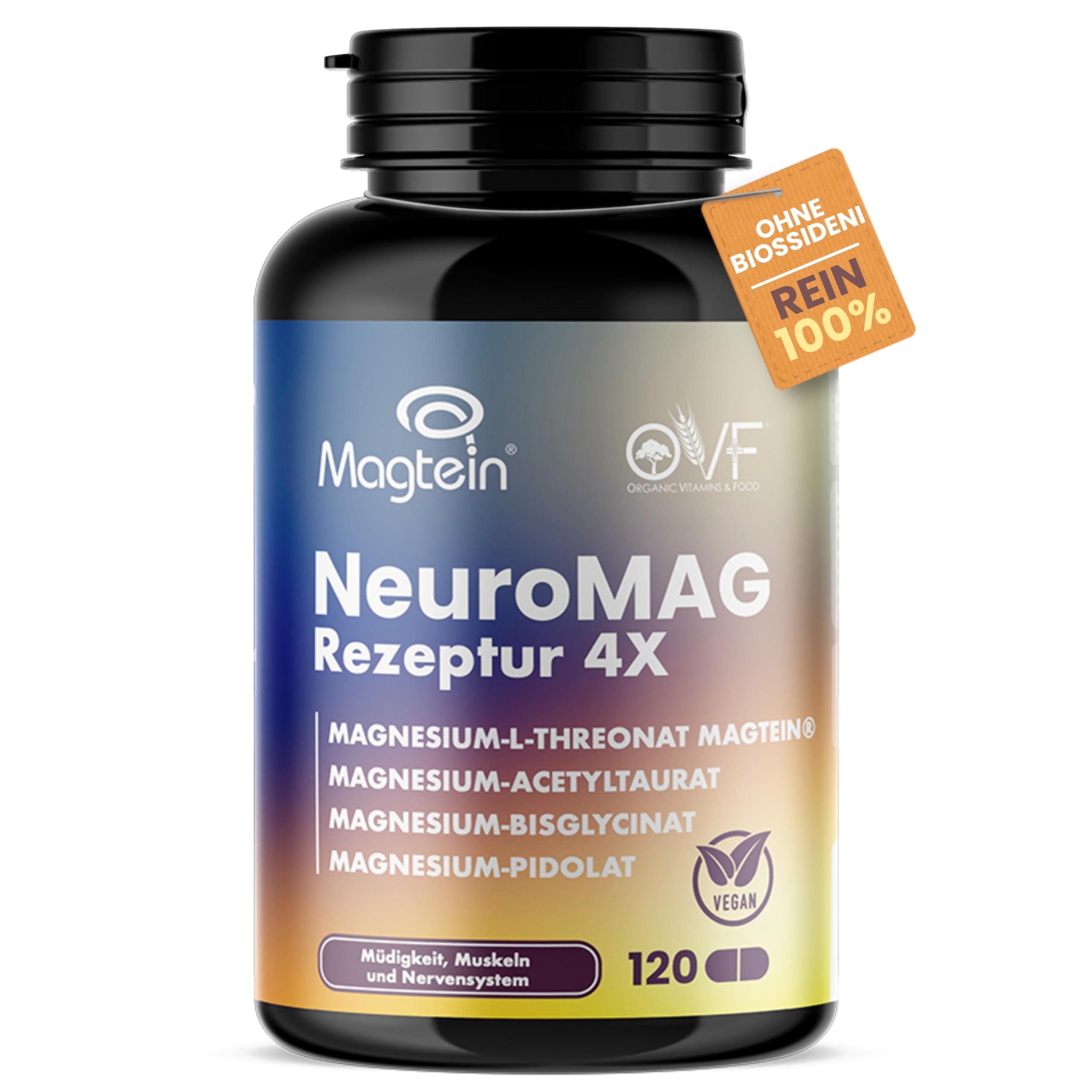 OVF NeuroMAG Komplett – 120 Kapseln | Magnesium L-Threonate Magtein®, Taurat, Bisglycinat & Pidolat | Hochbioverfügbares Magnesium für Gehirn, Nervensystem, Müdigkeit & Muskeln