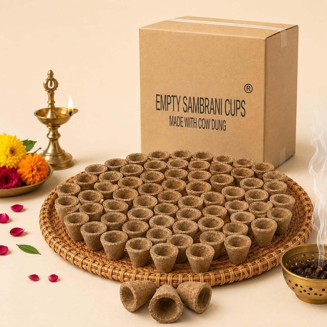 Empty Sambrani Cups Made with Cow Dung, Pack of 105 | Panchgavya Dhuni Cup, 100% Natural Herbal, Daily Pooja & Havan, Purifies Air, Chemical-Free-image-26