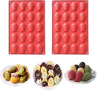Vista 9 de Molde de madeleine de 20 cavidades, 2 moldes de silicona antiadherentes, molde para hornear pasteles en forma de concha (rojo ladrillo)
