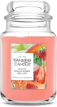 Yankee Candle Large Jar Scented Candle with up to 150 Hour Burn Time, Premium Plant Wax Blend for Consistent Burn, 22 oz Jar Candle with Room Filling Fragrance, White Strawberry Bellini