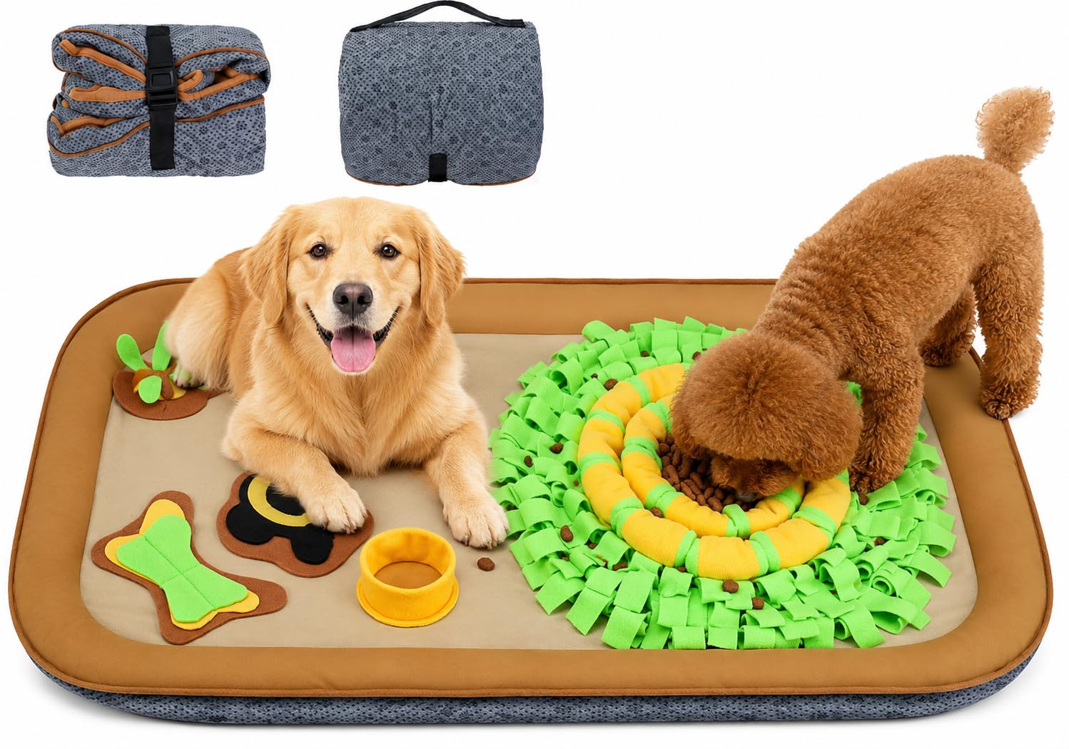 2IN1 Dog Bed Mat&Snuffle Mat for Dogs Large Breed, 28.3''x28.3'' Interactive Puzzle Dog Food Mat, Easy to Clean, Durable, Mental Stimulation & Slow Feeding Game for All Breeds