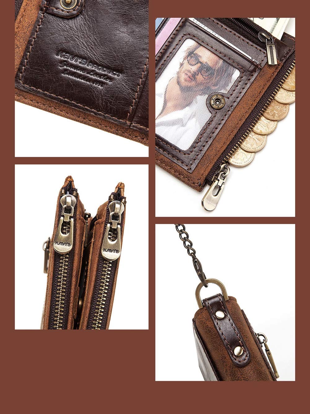 C- Herren Geldbörse Kette Leder Geldbörse Münzfach Herren Reißverschluss Geldbörse Anti Diebstahl Geldbörse für Herren Multi Karten Geldbörsen Brieftaschen,Blu