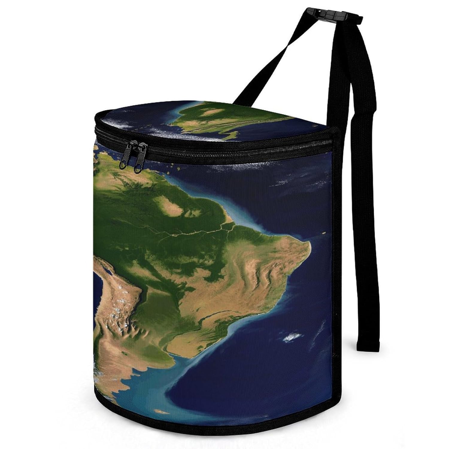 South America Satellite Image Car Trash Can 5.4 Gallon Smell Proof Hanging Car Garbage Bag with Lid Multipurpose Vehicle Garbage Organizer Cars Trash Bag for Outdoor Travel Home Use
