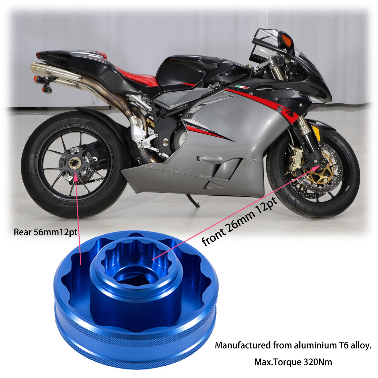 Chiave a bussola poligonale per dadi mozzo MV AGUSTA 56 mm posteriore 26 mm anteriore