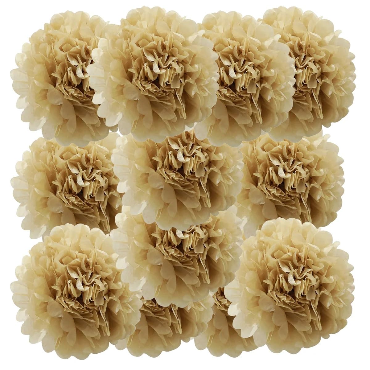 Paper Lanterns 26colors 12pcs Each 10inch Paper Pompom for Wedding Birthday Summer Halloween, , Party Decoration(Khaki)