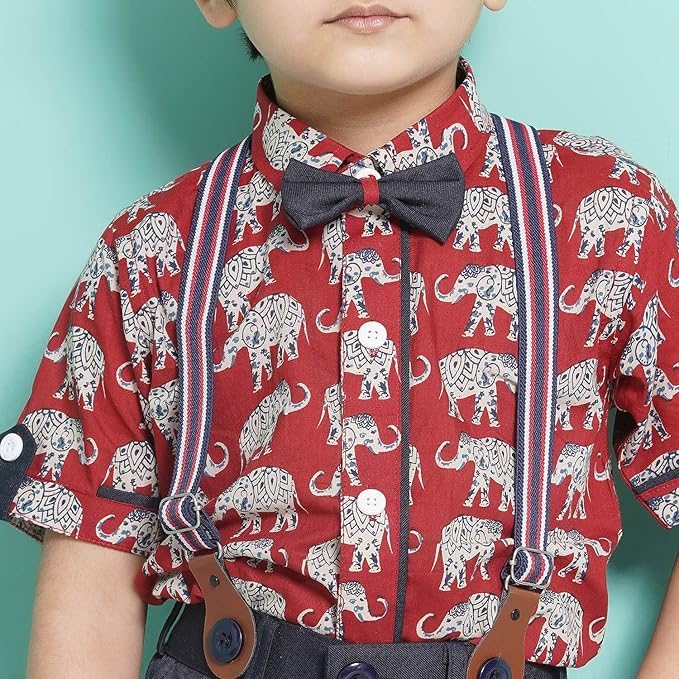 Image of AJ DEZINES Kids Casual Wear Clothing Cotton Shirt Short Set For Boys