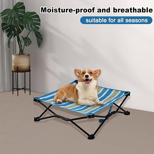 Miniatura 4 de Cama elevada refrescante para perros, cama portátil para perros (rayas azules, mediana)