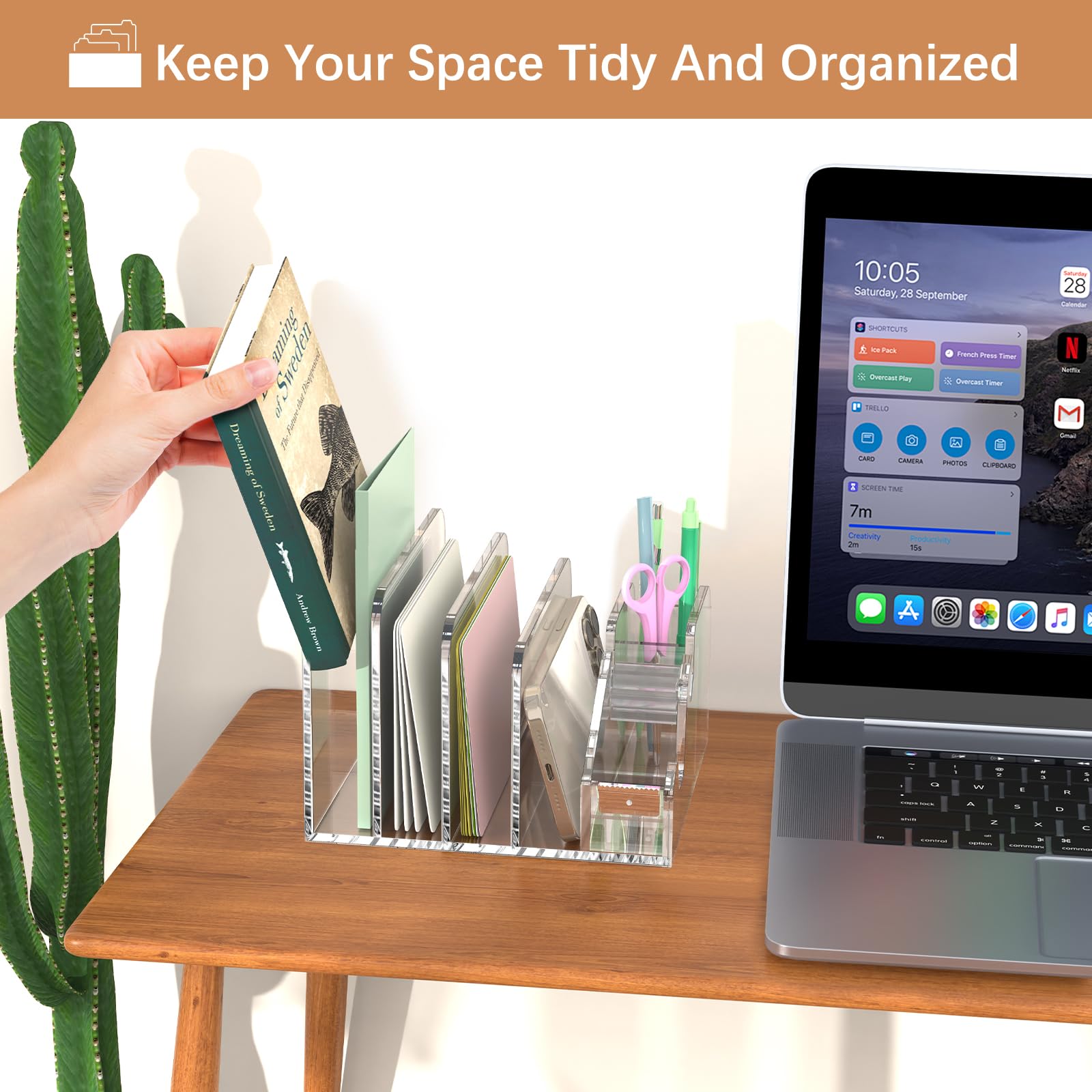 Organiseur De Bureau En Acrylique Transparent Avec Bords Festonnés, 4