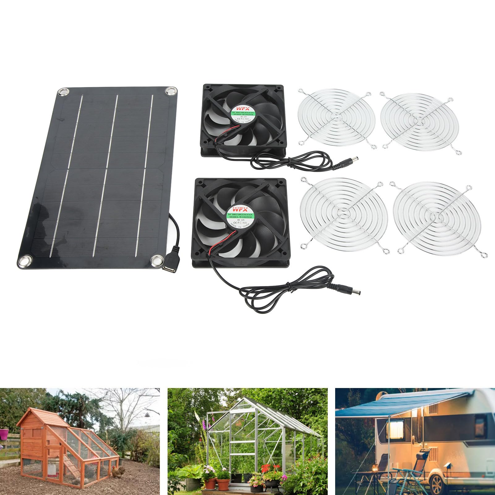 Hyuduo Tragbarer, Sicherer und Umweltfreundlicher Solarlüfter mit Zwei Abgas- und Solarpanel Stromversorgung für die Innenlüftung. Geeignet für Haustierhäuser, Gewächshäuser,