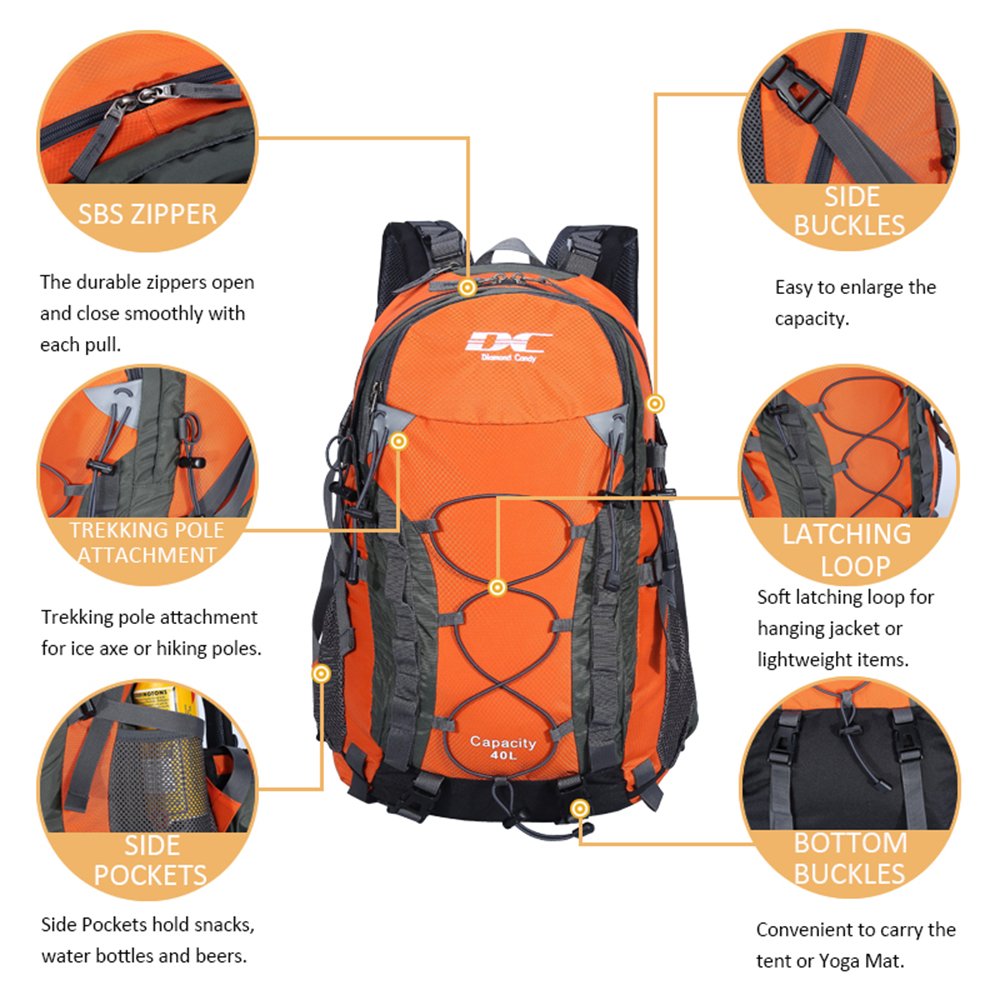 Mochila ultraligera, impermeable, ideal para senderismo, escalada, actividades en exteriores, viaje a bicicleta, montar a caballo y viajar, capacidad: 40 l, diseño Diamond Candy, color naranja, tamaño Talla única, volumen 40.0liters