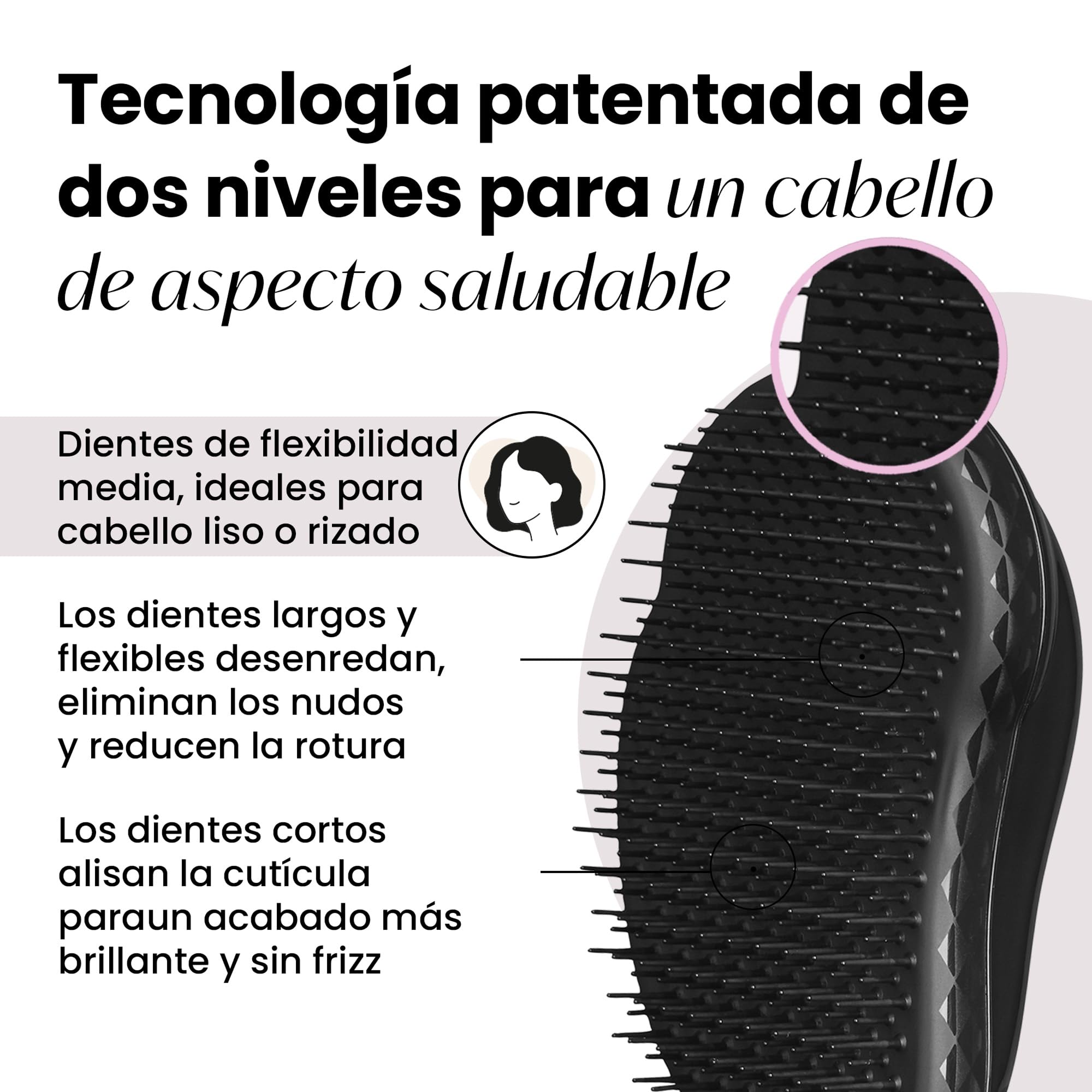 Tangle Teezer Original Detangler Hairbrush - Cepillo Desenredante para Pelo Seco y Mojado - Apto para Todo Tipo de Cabello - Púas de Doble Altura para Menos Rotura y Sin Nudos - Negro Pantera