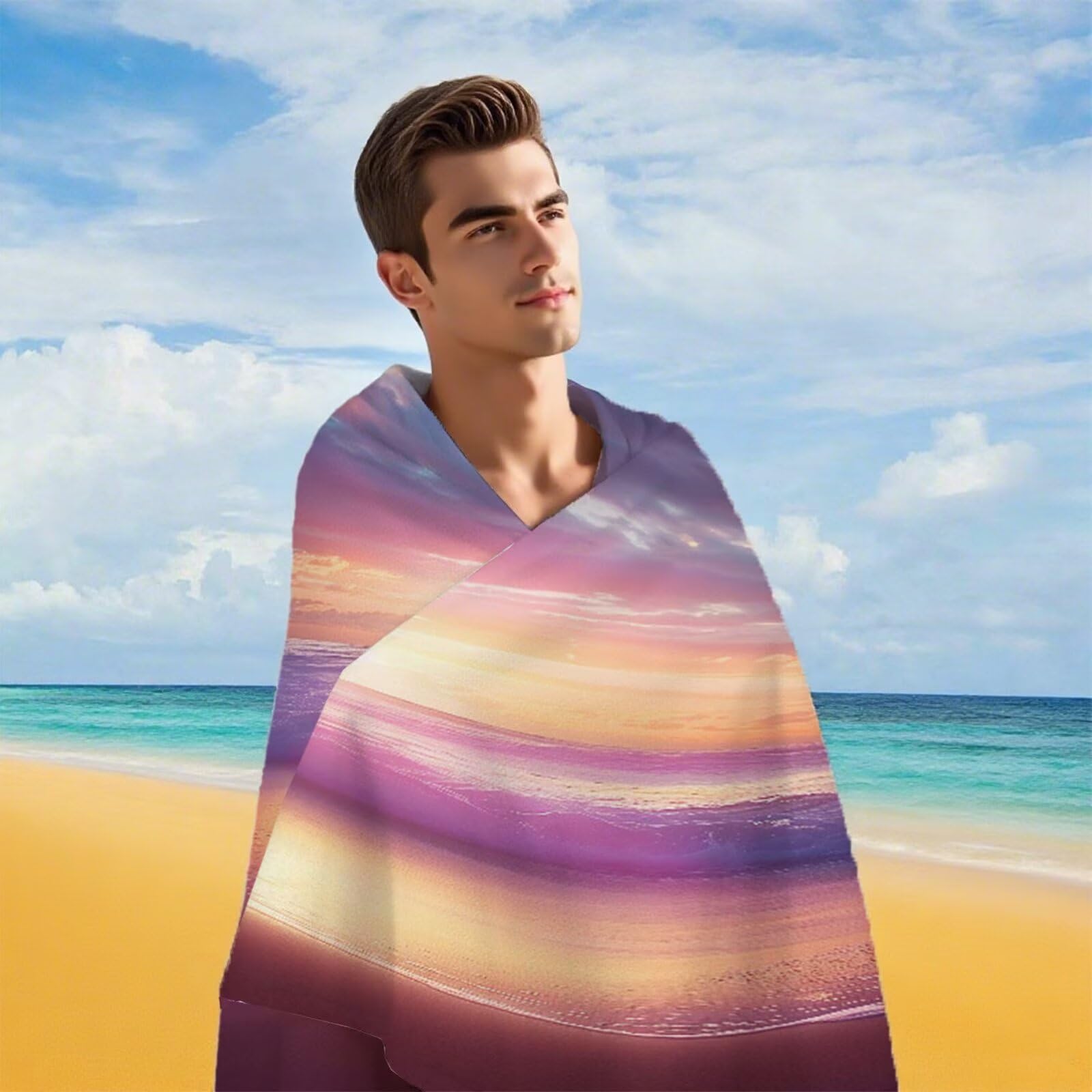 Duży ręcznik z mikrofibry XXL 220 x 100 cm ręcznik plażowy niebo zachód słońca ręczniki na siłownię szybkoschnące cienkie i kompaktowe ręczniki kąpielowe z torbą, ręcznik plażowy odporny na piasek dla