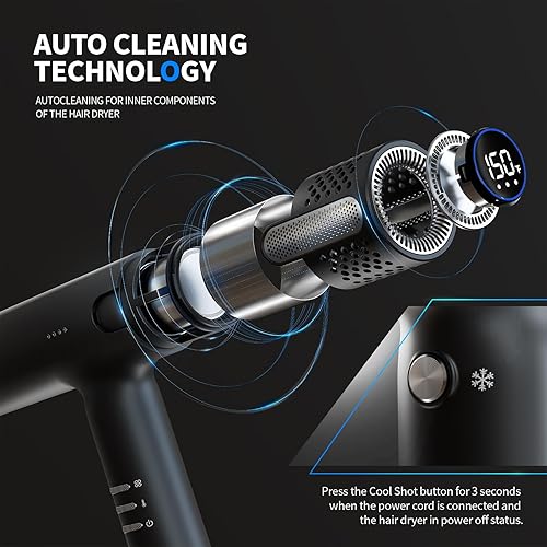 Miniatura 5 de Lanvier Secador de pelo con difusor, secador iónico profesional para mujeres, diseño compacto y ligero, secado rápido, 4 calentadores inteligentes,