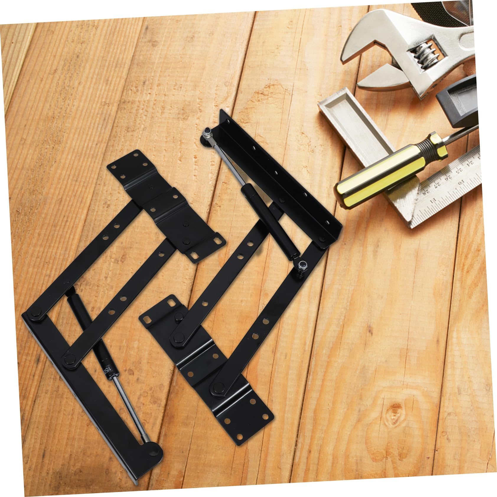 1 Par de Marcos Elevadores de Mesa de Hierro Negro | Soporte Plegable para Muebles, Estructura Resistente, Ahorro de Espacio, para Mesa de Café Telescópica