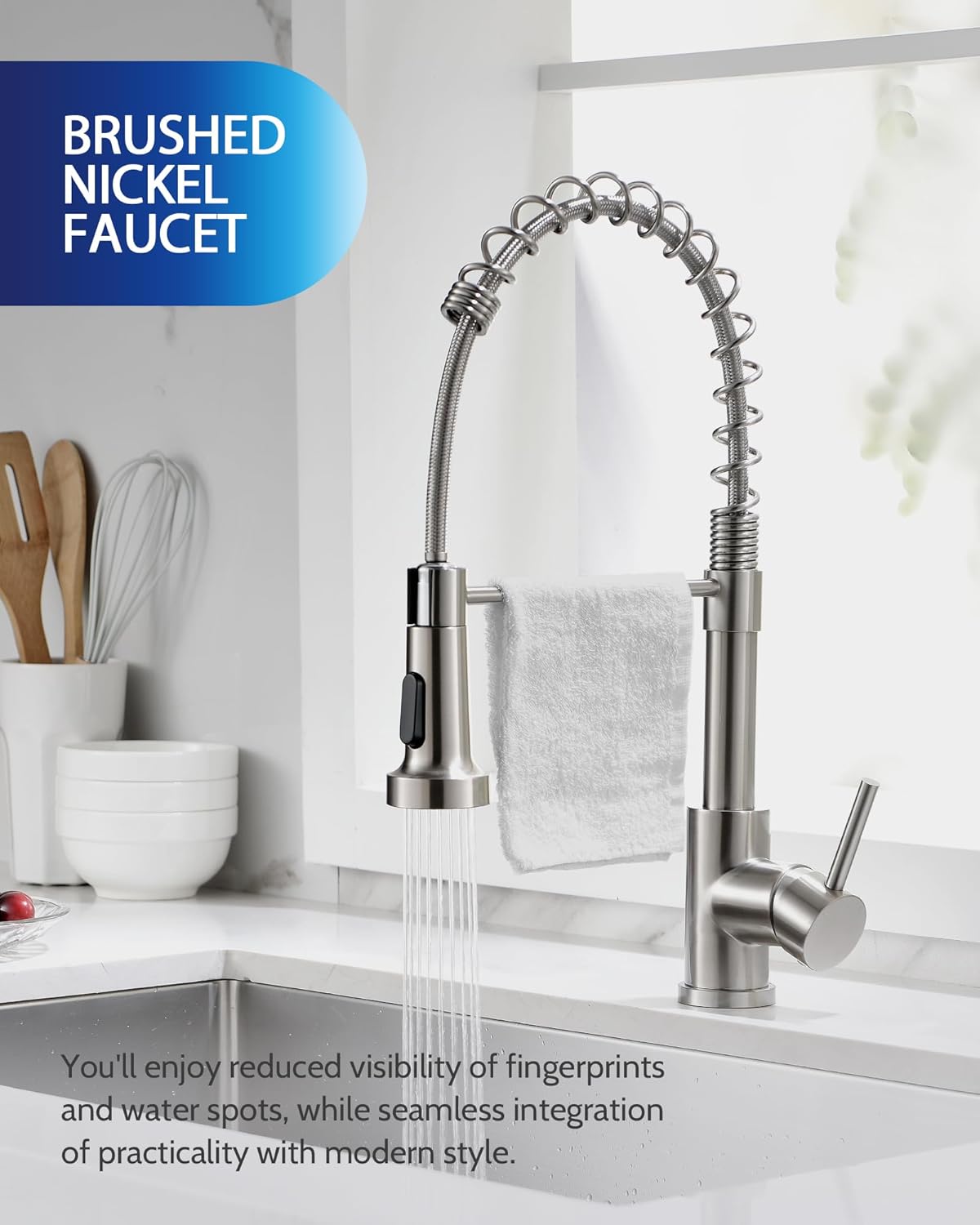 LUFEIDRA Kitchen Faucet with Pull Down Sprayer - Brushed Nickel High Arc Single Handle One Hole Stainless Steel Kitchen Sink Faucets for Farmhouse Camper Laundry Rv Bar Sink, Grifos De Cocina
