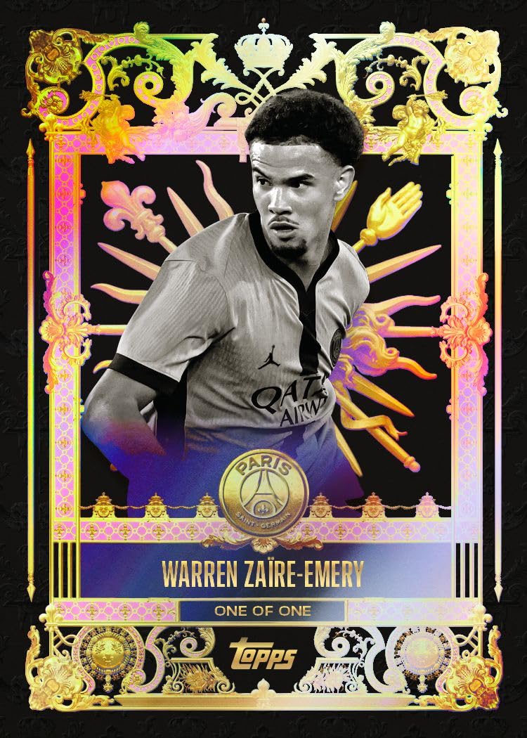 Topps Coffret équipe Paris Saint-Germain 2024/25 - 30 cartes par boîte, 1 autographe ou relique, 1 parallèle numéroté séquentiellement, 1 feuille statique