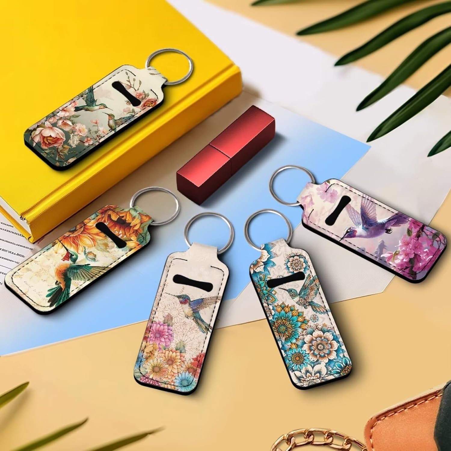 SEANATIVE 5 Pcs Lipstick Keychain Holder Lip Balm Holder Keychain Clip on Sleeve Chapstick Lip Gloss Holder Travel for Women image 2