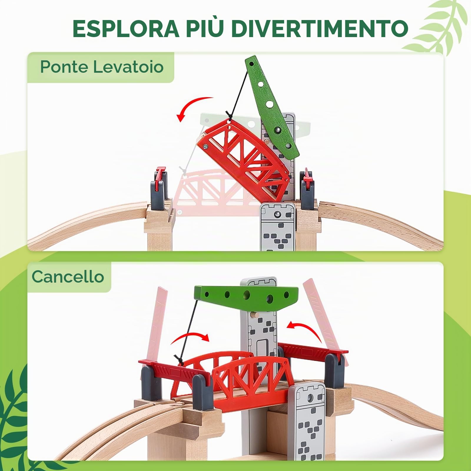 SainSmart Jr. Set di treni in legno, set di ponte di sollevamento mobile con binario per bambini, compatibile con Thomas, Brio, Chuggington, Melissa e Doug