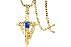 YAMI Cross Necklace: 316L Stainless Steel Winged Pendant with Sapphire