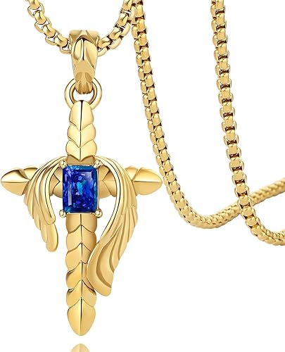 Miniatura 8 de YAMI Cross Necklace for Men, Silver Plated Cross Pendant Necklace Inspirational Faith Gift for Men 24 inches Chain (Silver)