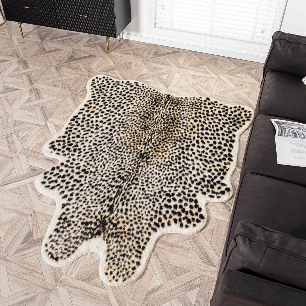 Alfombra de piel de vacuno con estampado de leopardo para el hogar, oficina, salón, dormitorio, 160 x 200 cm