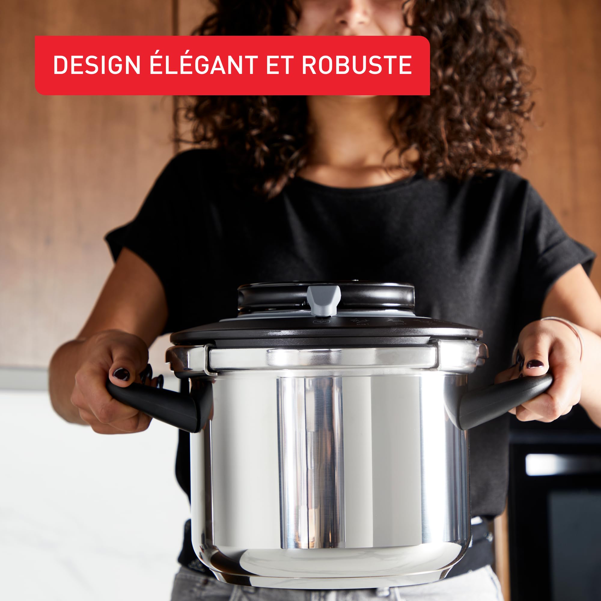 SEB Clipso+ CHEF 10L Cocotte-minute, 7-10 convives, Induction, 4programmes cuisson, Ouverture et fermeture du couvercle d'une seule main, P4551500, Gris