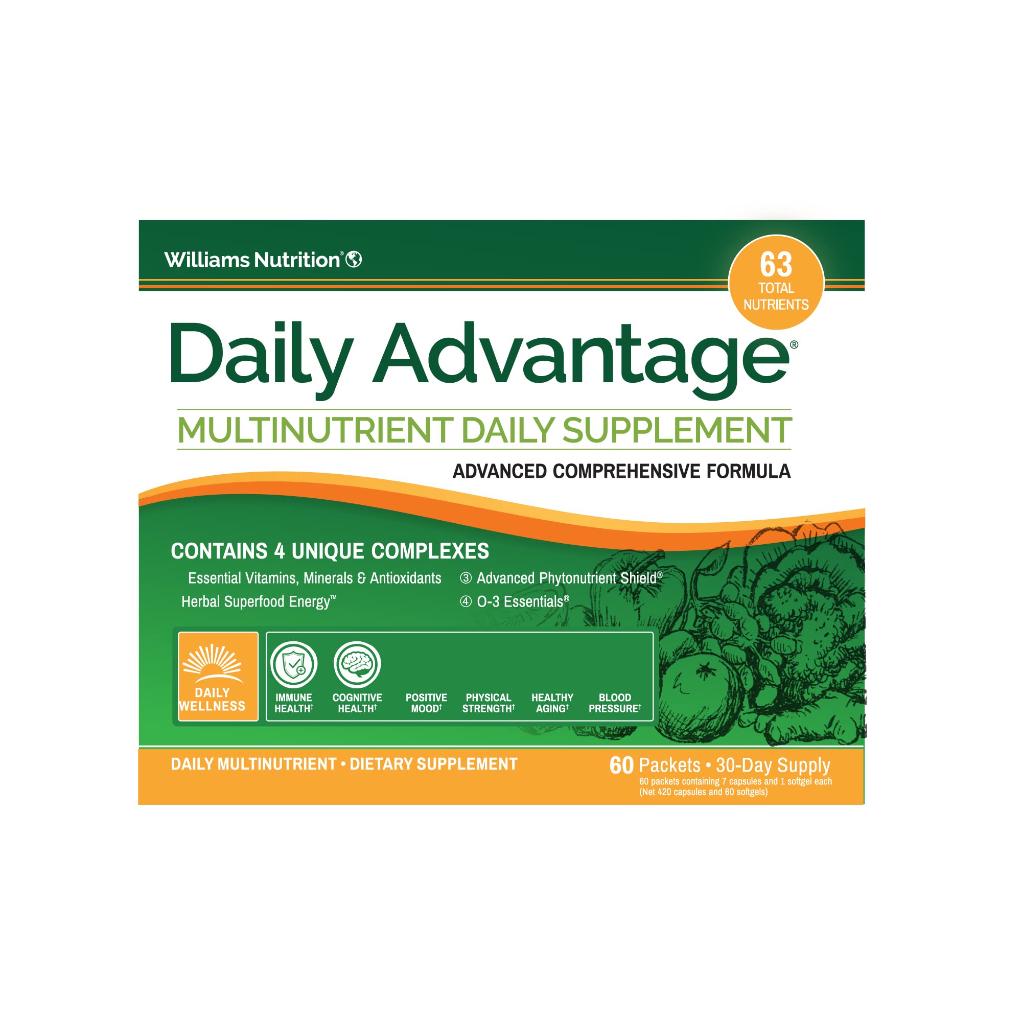 Dr. David Williams' Daily Advantage Multi-Nutrient Vitamin Supplement for Immune, Cardio and Cogniti