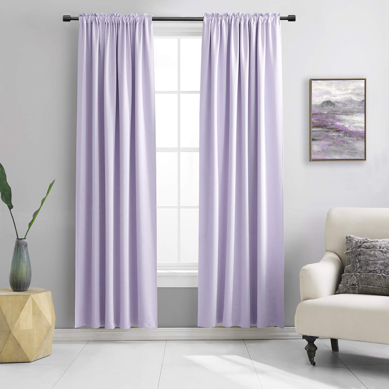 DONREN Room Darkening Window Curtain Panels for Bedroom - Rod Pocket Blackout Solid Curtains for Dining Room(Light Purple,52 W x 90 L 2 Panels) โ image 1