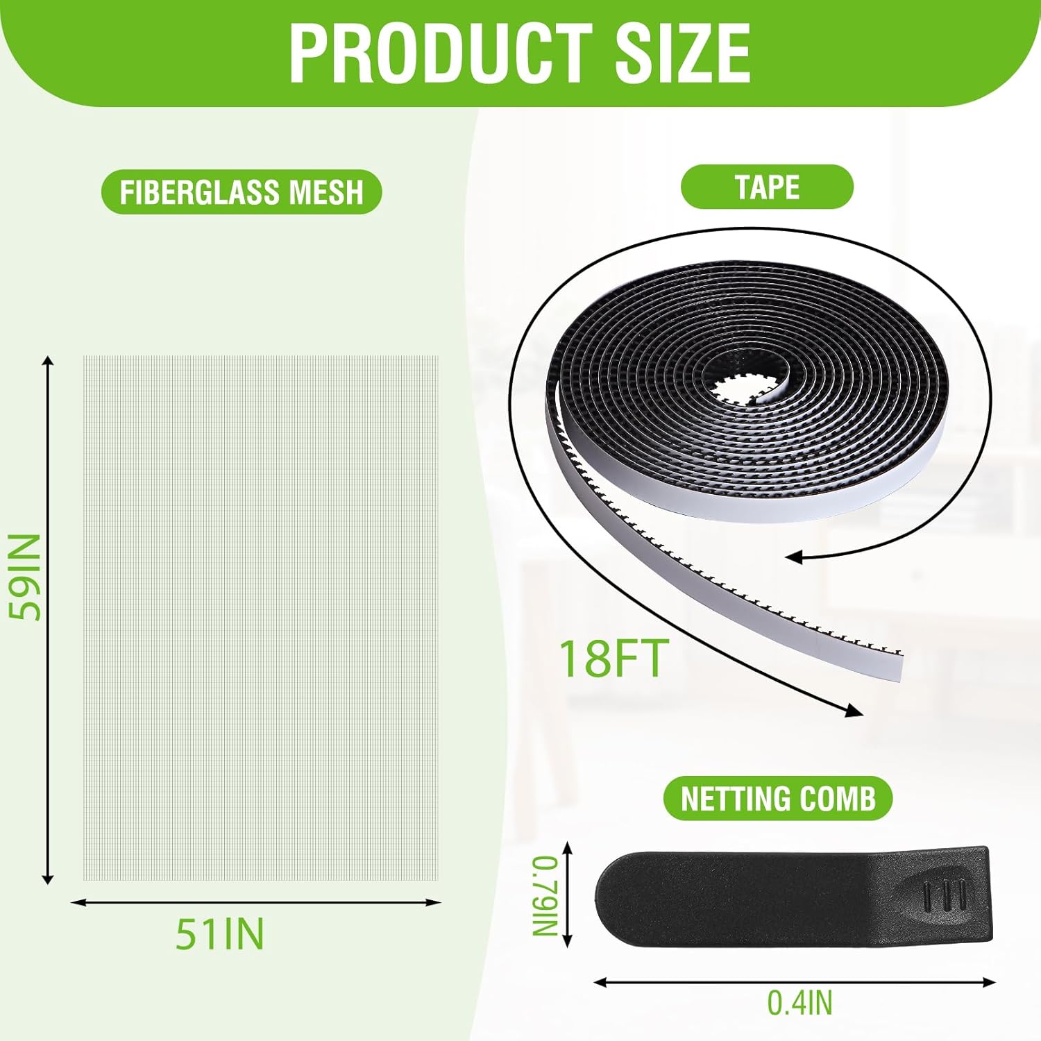 FLYZZZ Window Screen Mesh Kits 51''X 59'' Grey Screen Door Mesh with 18FT Adhesive Hook Tape DIY Window Screen Kits