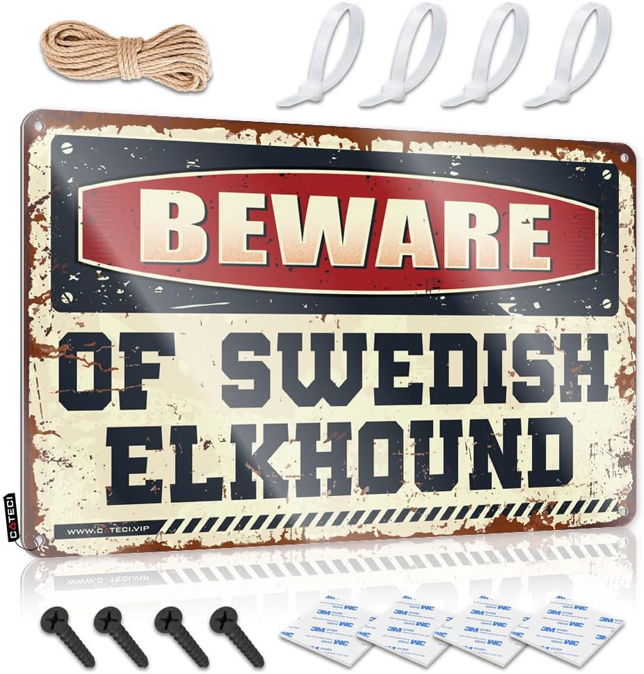 Tin Sign Sailboat Decor Vintage Metal Art / Patio Open Country Bedroom Decor For Beware Of Swedish Elkhound - Funny Warning Sign Garage Decor