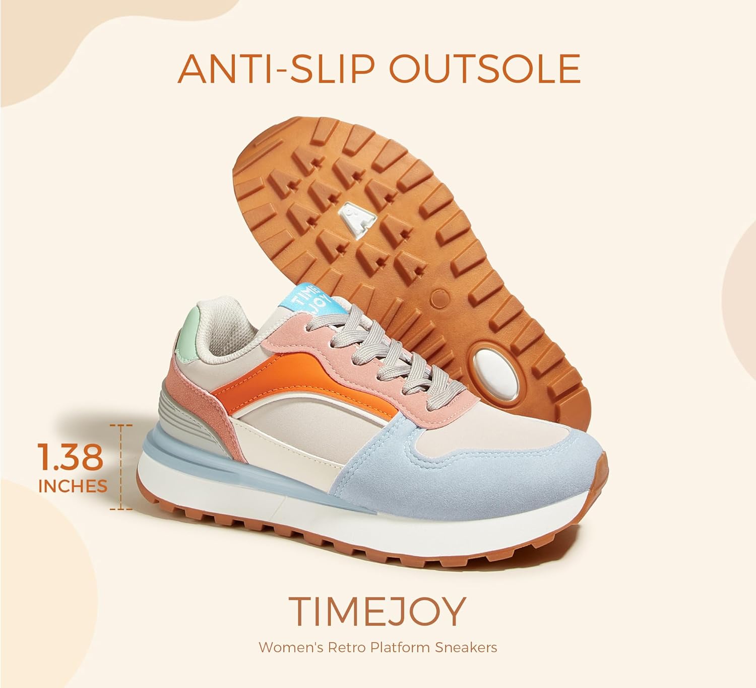 Women's Retro Platform Sneakers Colorblock Oxford Fabric Chunky Lace-Up Shoes with Recyclable Material Insole for Tennis, Walking & Casual - Image 6