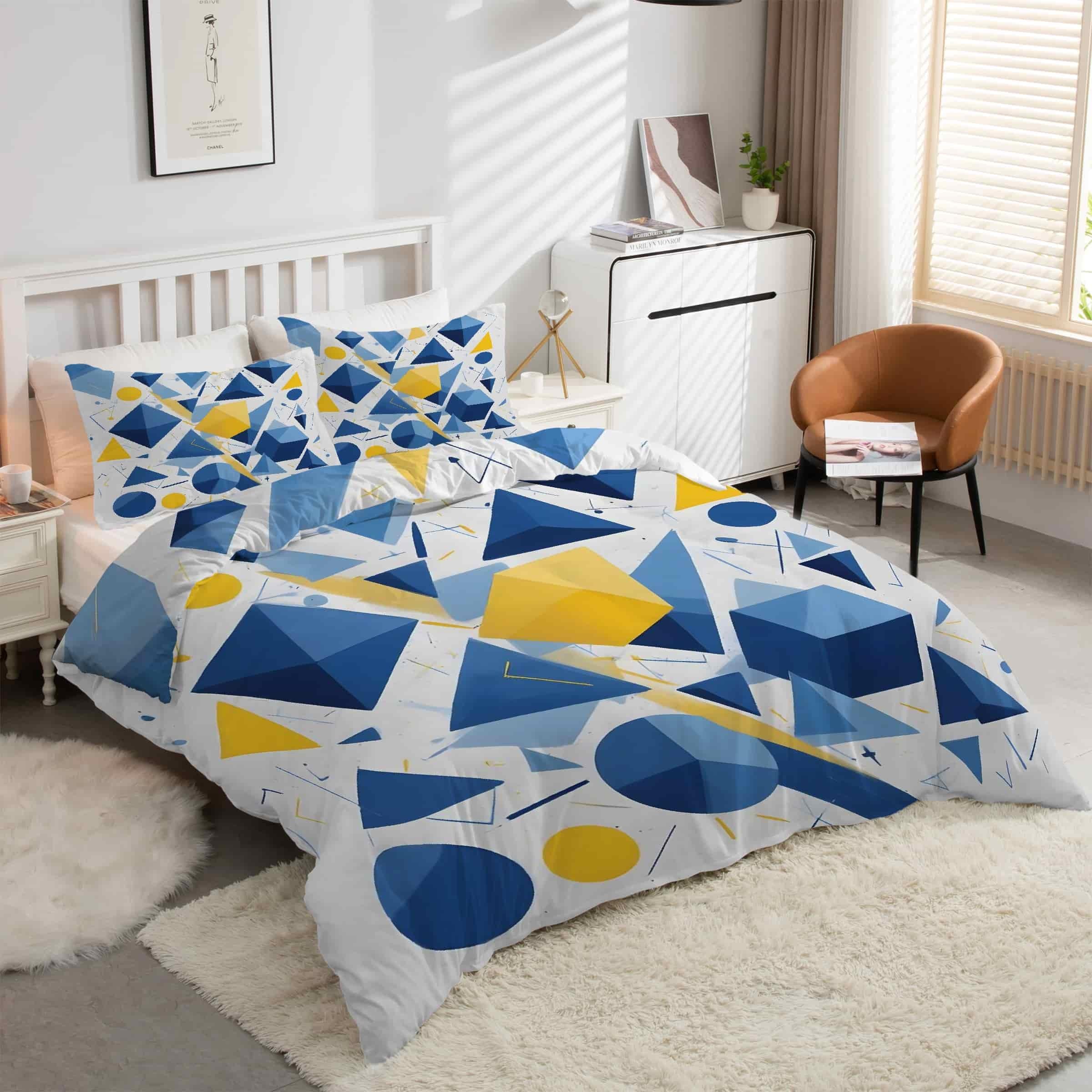 Housse de couette 160x200 cm en microfibre douce premium au fini géométrique