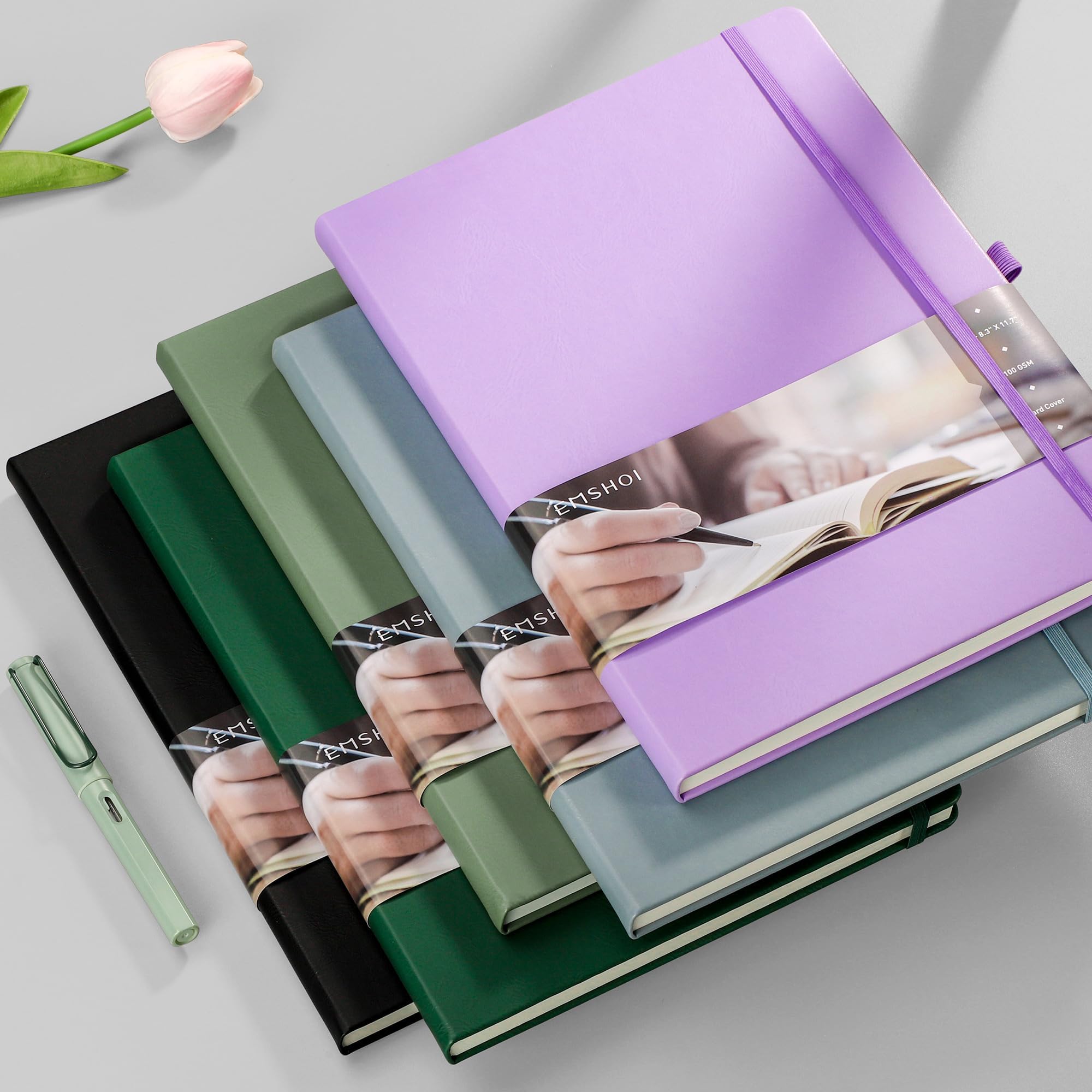 EMSHOI Graph Paper Notebook, 8.5" x 11" Hardcover Leather Journal for Women Men, 192 Pages 100 GSM Grid Paper A4 Large Journals for Writing, Graph