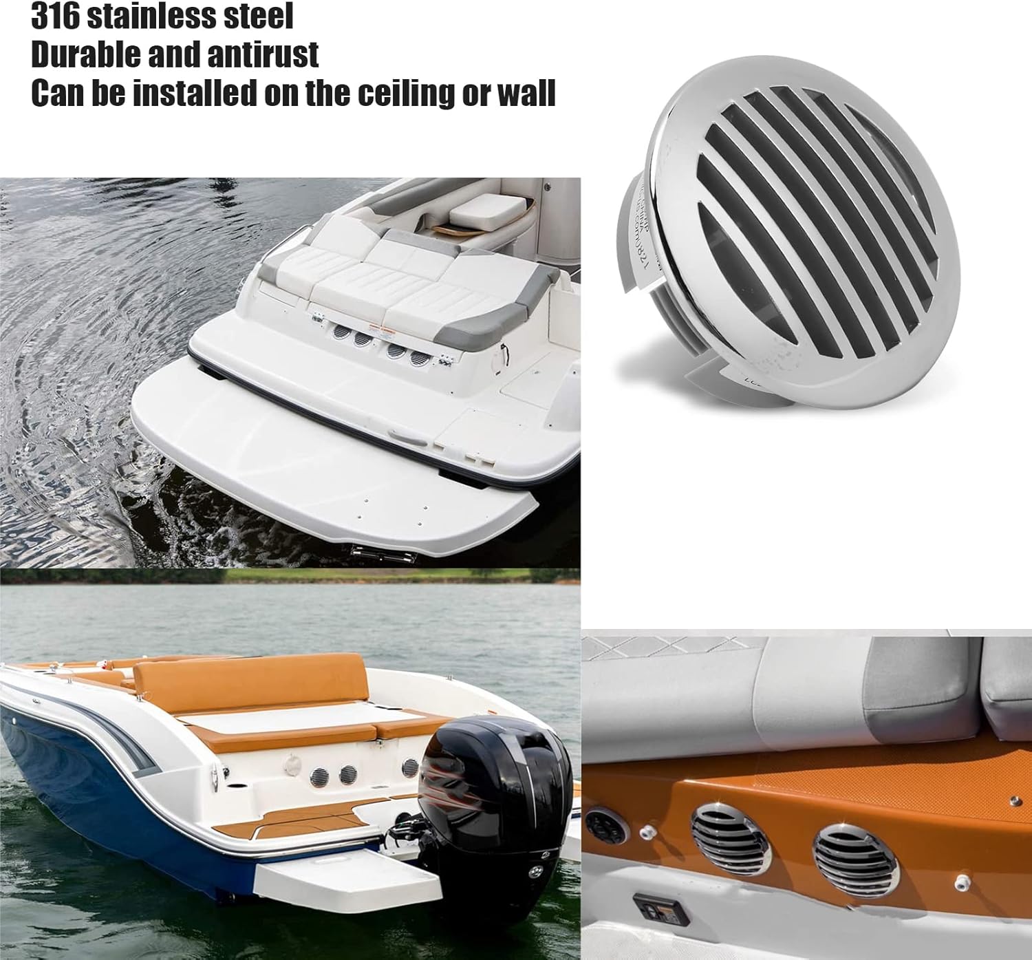Round Air Vent Grille, 3.5in/8.89cm Airflow Vent Cover 316 Stainless Steel Round Anti Air Vents For Yacht RV Bus Entrance Warehouse Roof Ventilation, Embedded Installation