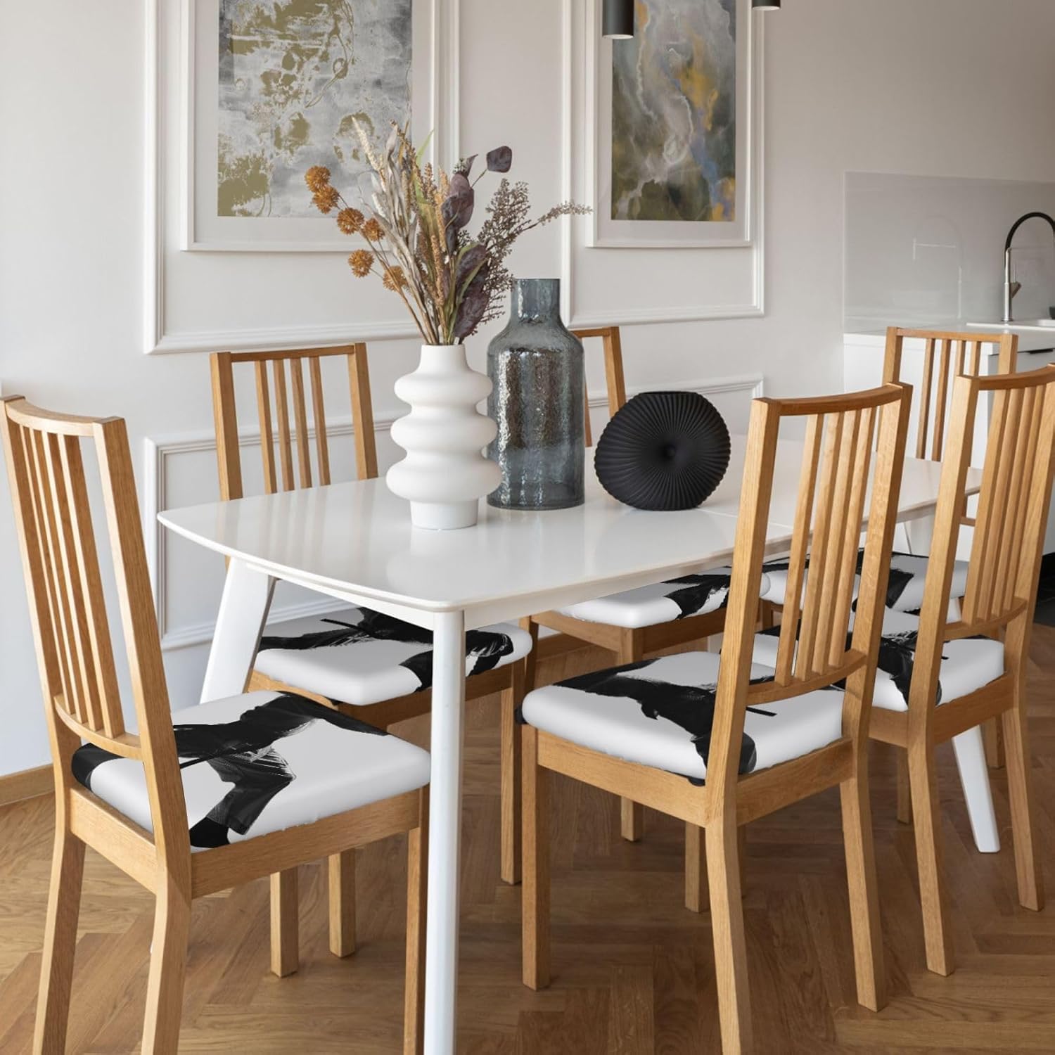 Taekwondo Martial Arts Print Square Cushion Covers 6 Pcs Set Elastic Non-Slip Seat Cushion Slipcovers Pet Furniture Protectors for Chair, Sofa