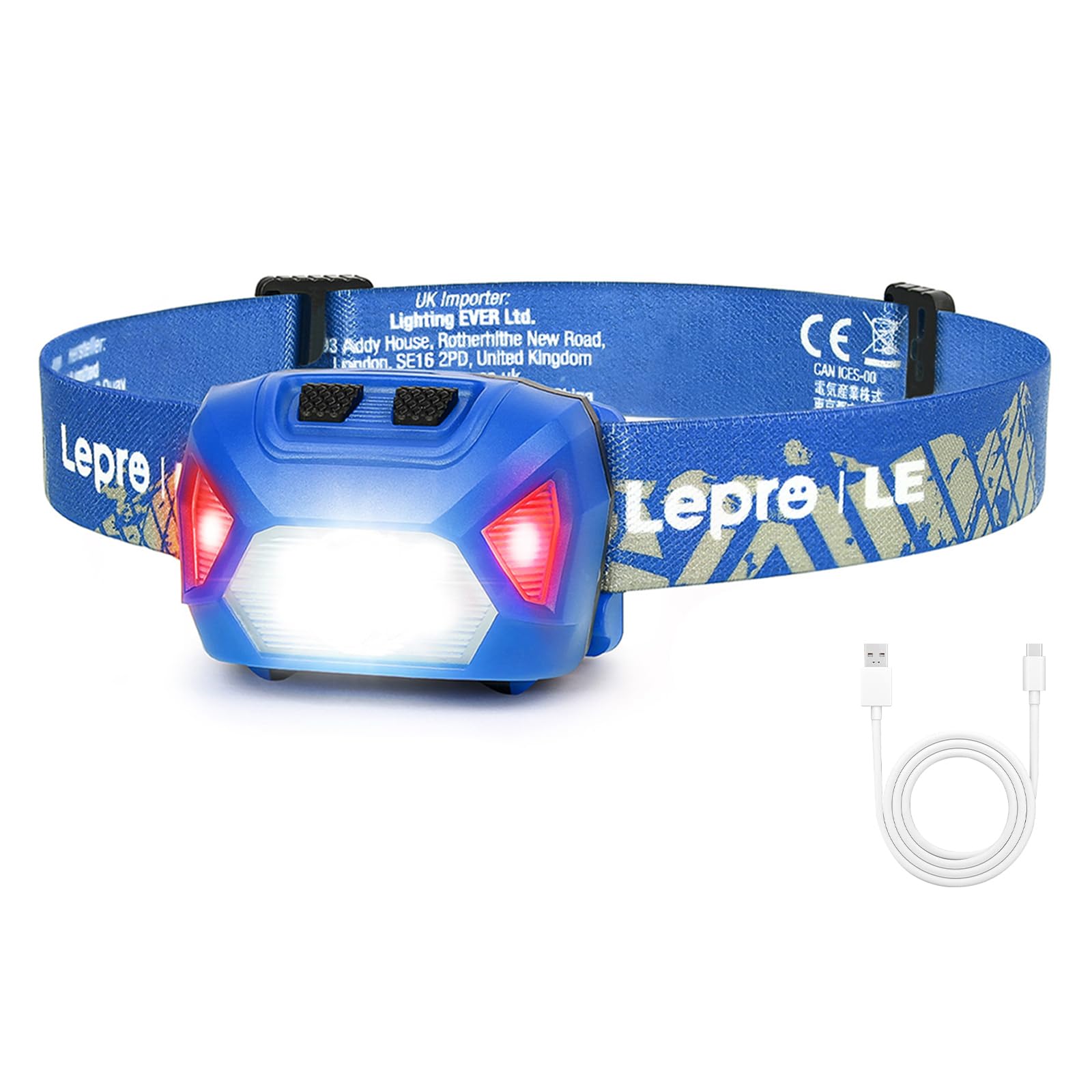 Lepro Head Torch Rechargeable, 2000L Waterproof LED Headlamp 30Hrs Runtime