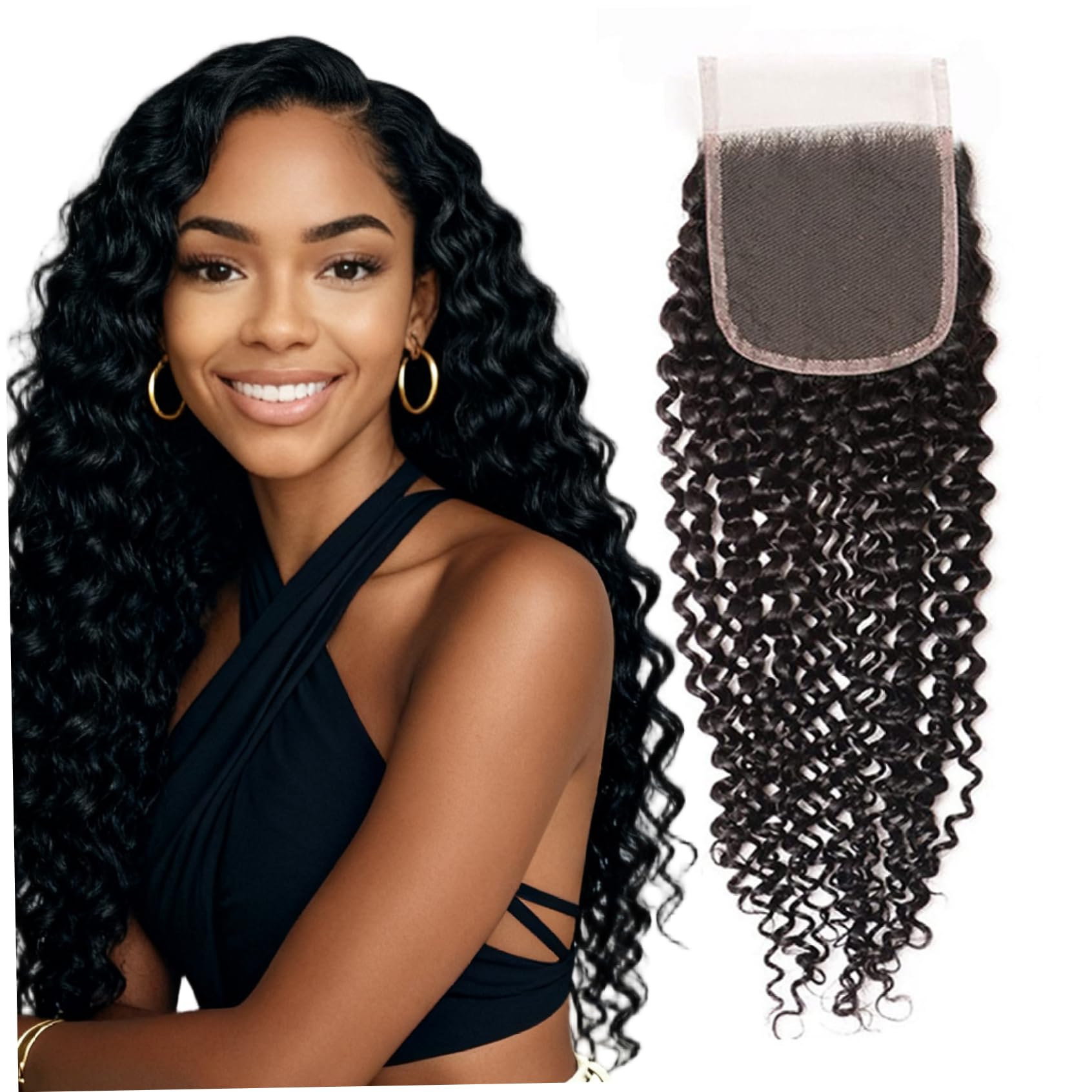 Water Wave Bundles 4x4 Closure 16 Inch Wet and Wavy Human Hair Bundles Soft & Pre Plucked for Black Women Dark Brown