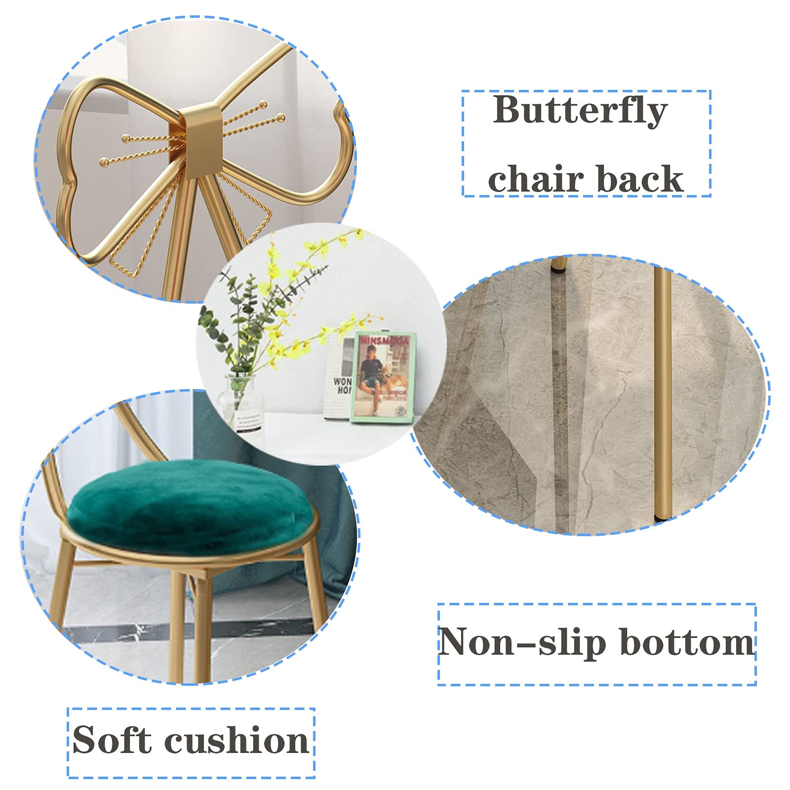 DUANY STORE Makeup Vanity Girl Chairs Stool for Bedroom with Bow Knot ...