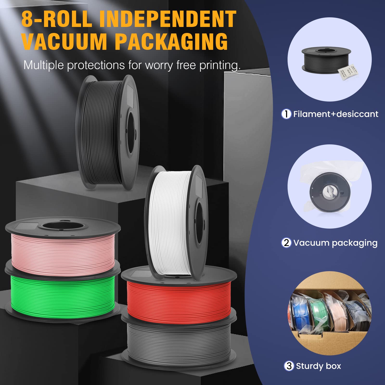 SUNLU Matte PLA Filamento Bundle Multicolor, PLA Opaco Filamento 1.75mm Stampante 3D, 250g/Bobina,8 bobina Totale 2KG, Finitura Opaca PLA, Nero+bianco+grigio+blu+verde+rosa+rosso+argilla