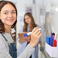 Vista 5 de Colarr Paquete de 20 marcadores magnéticos de borrado en seco para pizarra blanca a granel, organizador de lápices para aula, pizarra blanca, Blanco