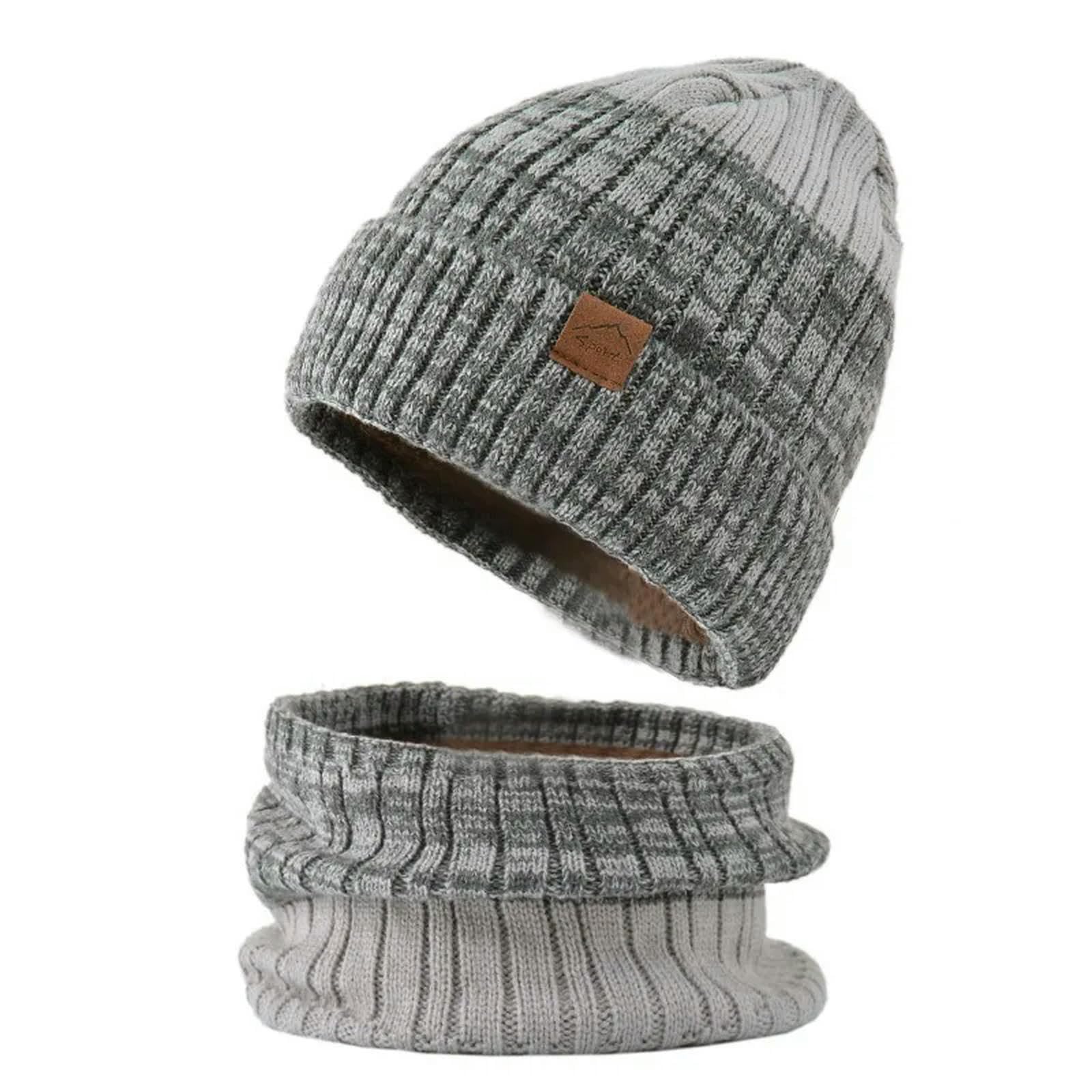Schal Mütze Set Winter Gestrickter Hutschal Für Unisex Fleece Verdickt Im Freien Warm Und Kaltsicherer Hutschal-Set