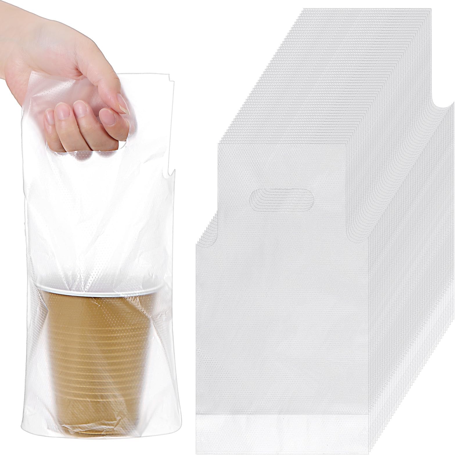 SHENLIU 1000 Pcs Handle Drinking Poly Bags, 1 Cup Handle Drink Carriers Plastic Carrier Bags Packaging Drink Cup Holder for Coffee Tea Beverage Juice Delivery Take Out Cups Carrier, 6" L x 11" H