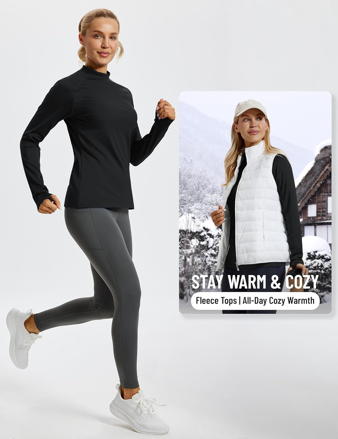 TACVASEN Women's Thermal Shirts Mock Neck Fleece Lined Running Ski Long Sleeve Base Layer for Cold Weather - Image 6